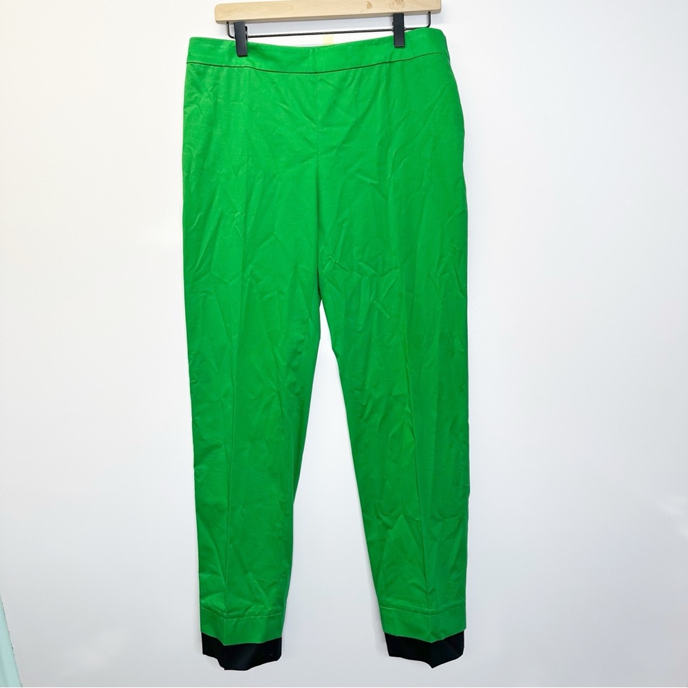 CEDRIC CHARLIER Cea Trousers Women's Pleated Stretchy Tapered Fit Green Sz US 10